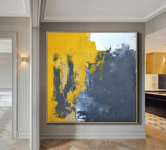 LargeAbstractPaintingsOnCanvasYellowAbstractCanvasArtOilPaintingBlueAbstractArtPaintingModern 31in,No Frame