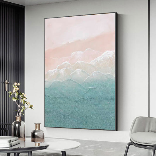 Pure Handpainted Oil Painting Modern Minimalist Living Room Handmade Decorative Painting Sea Abstract Painting Seascape Painting,31inx47in,No Frame