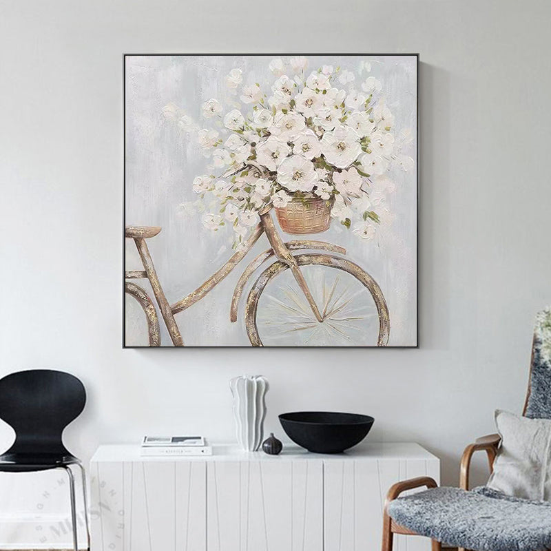 Hand painted Oil Painting Flower Corridor Canvas Painting Restaurant Decoration Painting Living Room Background Wall Art,31inx31in,No Frame