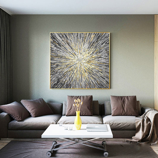 Gold Foil Lines Hand painted Oil Painting Abstract Texture Painting Dining Room Decorative Painting Italian High,31inx31in,No Frame