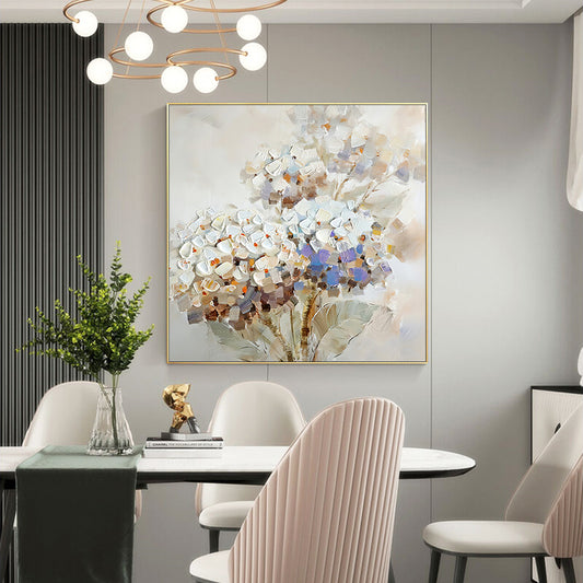 Hand Painted New Textured Design Oil Painting Home Wall Decoration White Flower Art Canvas Picture,31inx31in,No Frame