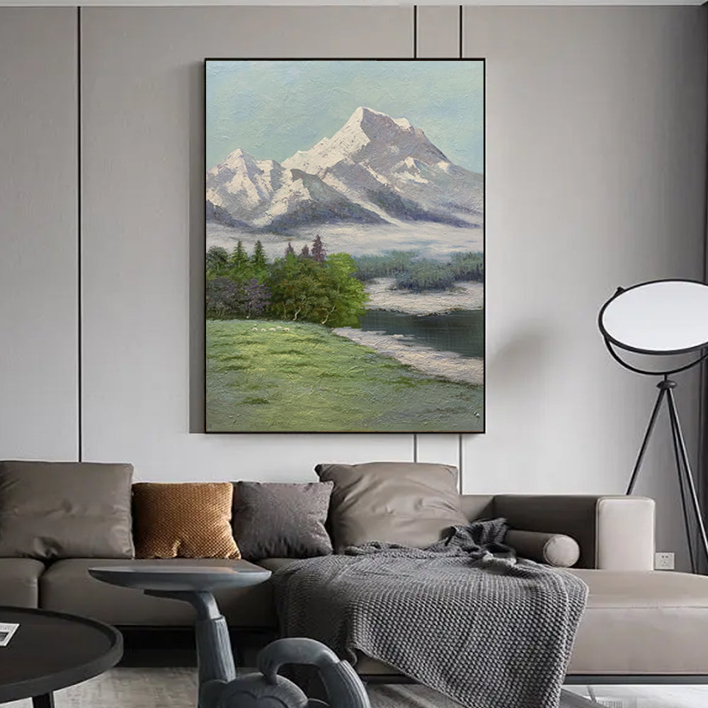 Mountain Scenery Oil Painting Hand Painted Wall Art Tree Pictures On Canvas,31inx47in,No Frame