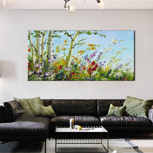 3D Knife Tree Flower Oil Painting Hand Painted Wall Art Home Decoration Modern Painting On Canvas,27inx54in,No Frame