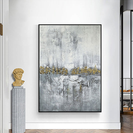 #1050Pure Handmade Golden Foil Oil Painting Thick Texture On Canvas Living Room Decorative Hotel Modern Wall,31inx47in,No Frame