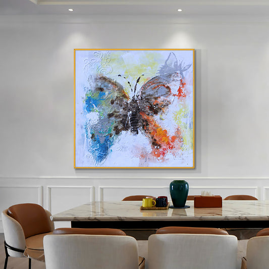 Abstract Handmade Colorful Butterfly Oil Painting On Canvas Hand Painted Paintings Modern Wall Art For Living room,31inx31in,No Frame