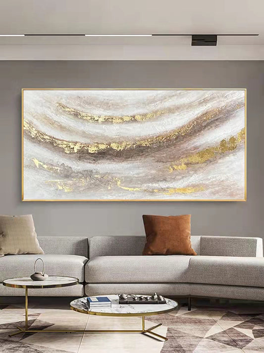 Hand painted Oil Painting Abstract Gold Foil Decorative Painting Modern Minimalist Light Luxury Living Room Sofa,27inx54in,No Frame
