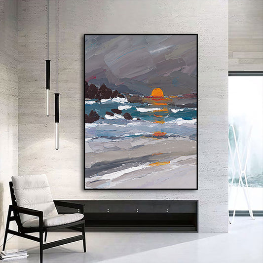 Handmade Abstract Landscape Oil Painting Seascape Modern Wall Art On Canvas Thick Textured For Living Room ,31inx47in,No Frame