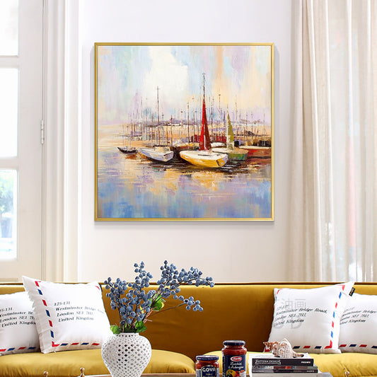 50Abstract Colorful Textured Boat On The River Oil Painting  Hand Painted On Canvas Modern Canvas,31inx31in,No Frame