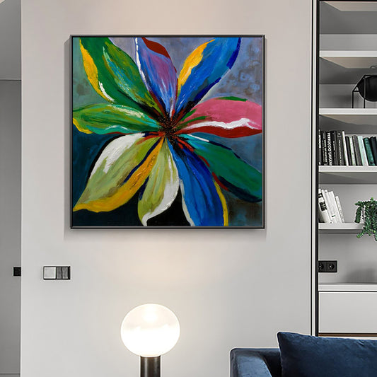 Abstract Blue Red Green Flower Oil Painting  Handpainted Modern Plant Wall Art Canvas Painting For,31inx31in,No Frame