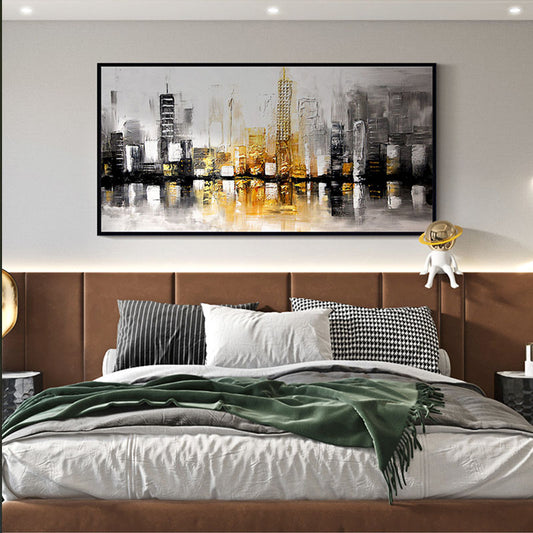 Hand painted oil painting abstract modern light living room luxury bedroom City Impression oil painting decorative,27inx54in,No Frame