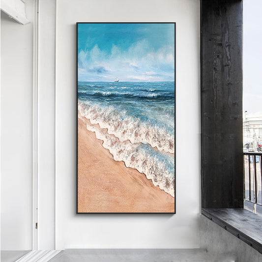 Sea Decor Paintings For Living Room Handmade Wall Art Abstact Landscape Decorative Canvas Paintings Picture Interior,27inx54in,No Frame