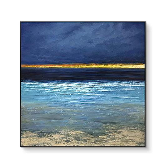 Hand Painted Landscape Oil Painting Wall Decor Handmade Abstract Blue Oil painting On Canvas For Living room,31inx31in,No Frame