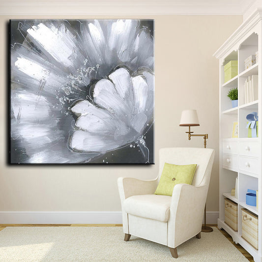 Abstract Textured White Flower Oil Painting  Handpainted On Canvas Modern Nordic Flowers Wall Art For Living Room A,31inx31in,No Frame