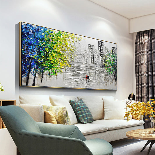 Modern Hand Painted Canvas Painting Wall Art Abstract City Landscape Picture For Home Living Room Decoration,27inx54in,No Frame
