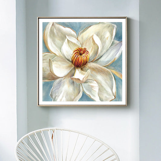Abstract Flower Decorative Canvas Painting Wall Art Hand Painted Oil Painting White Flower Painting Canvas Art,31inx31in,No Frame