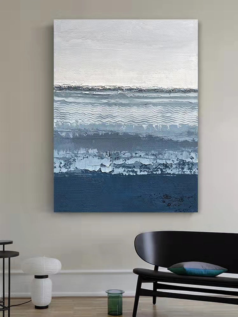 Hand Painted Modern Abstract Tiffany Blue Thick Oil Texture Decorative Poster Porch Aisle Hanging Oil Painting,31inx47in,No Frame