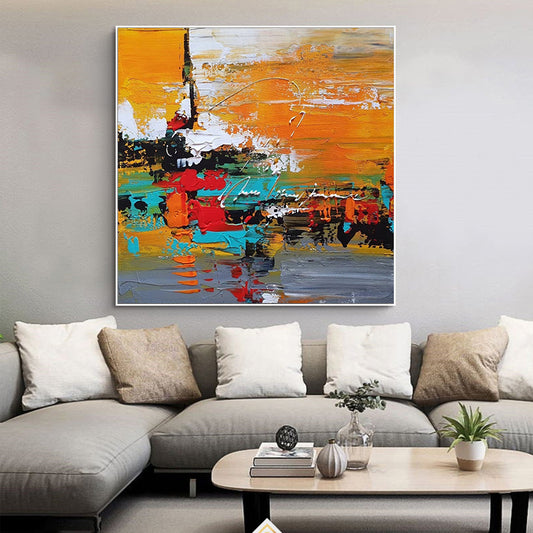 Abstract Hand painted Square Geometric Oil Painting Living Room Bedroom Dining Room Decorative Painting  (Unframed/Rolled)