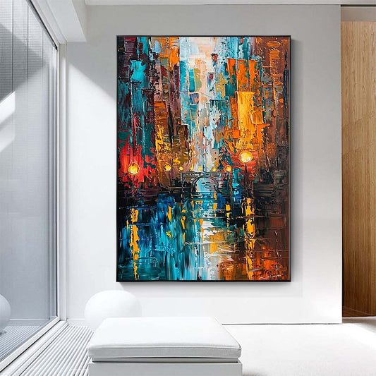 Original creation City Hand painted Oil Painting Canvas Wall Art For Home Living Room Unframed/Rolled #003