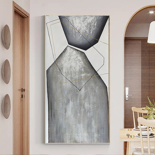 Frameless Abstract Oil Painting Geometry Textured Modern Wall Art Handpainted Oil Painting On Canvas For,27inx54in,No Frame