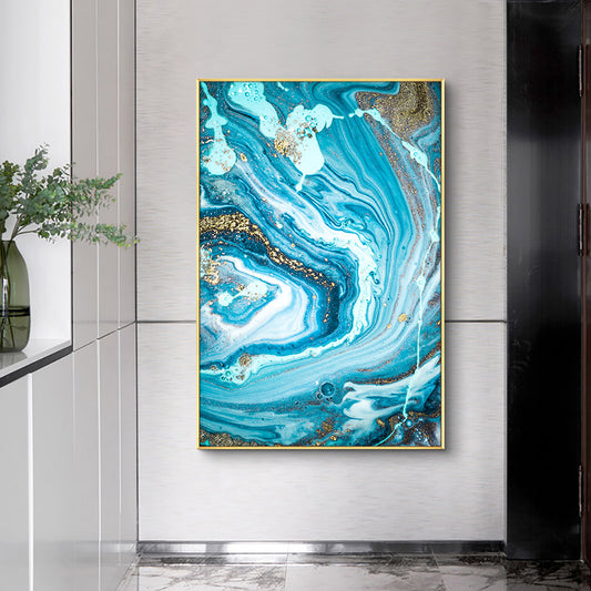 #1140Abstract Blue Seascape With Gold Foil Hand Painted Oil Painting On Canvas Unframed Handmade Wall Art For Living Room,31inx47in,No Frame