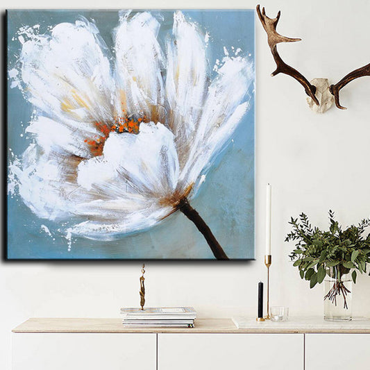 Abstract Textured White Flower Oil Painting  Handpainted On Canvas Modern Nordic Flowers Wall Art For Living Room B,31inx31in,No Frame