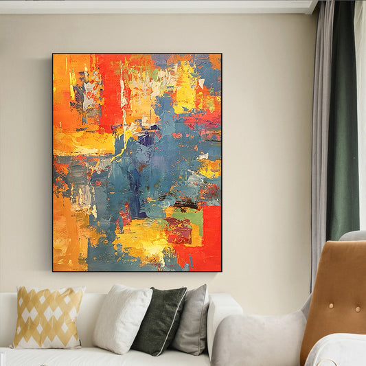 Hand painted Abstract Oil Painting Modern Simple Yellow Orange Gray Abstract Color Aisle Decorative Painting Vertical,31inx47in,No Frame