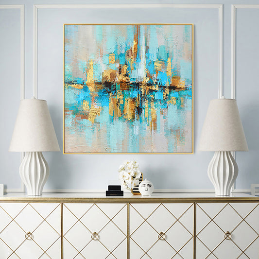 Hand Painted Abstract Oil Painting Multicolored  Handmade Landscape Art Picture On Canvas For Home Decor,31inx31in,No Frame