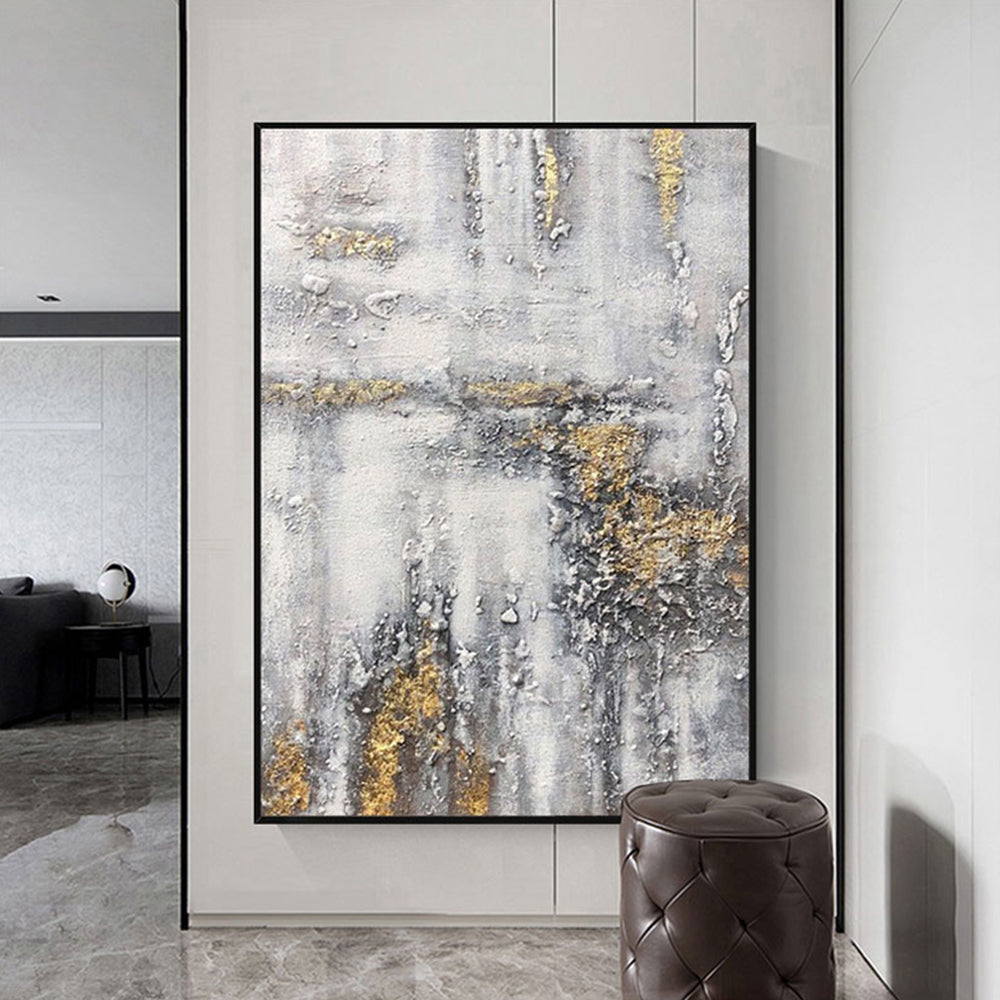 Modern wall art painting abstract Handmade Oil Painting Gold And Gray Hanging Picture For Living Room,31inx47in,No Frame