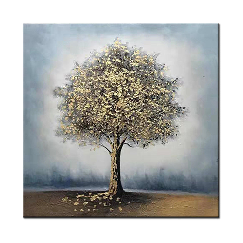 Yellow Tree Oil Paintings On Canvas Hand Painted Acrylic Wall Art Picture For Home Decor Living,31inx31in,No Frame