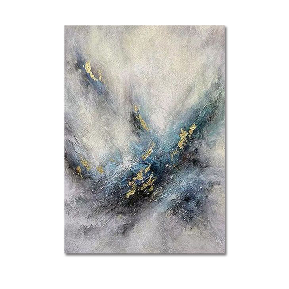 Modern Abstract Golden Blue Oil Painting Nordic Canvas Wall Artwork Handmade Grey Purple Oil Painting For Home Living Room,31inx47in,No Frame