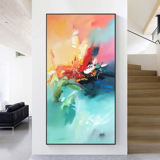 Pure Hand painted Modern Abstract Color Vertical Aisle Corridor Living Room Bedroom Decoration Painting Simple Style,27inx54in,No Frame