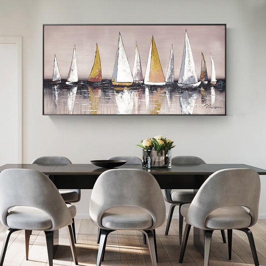 Hand Painted Modern Fashion Abstract Sailboat Oil Painting Wall Canvas Decor Picture Home Decor Canvas,27inx54in,No Frame