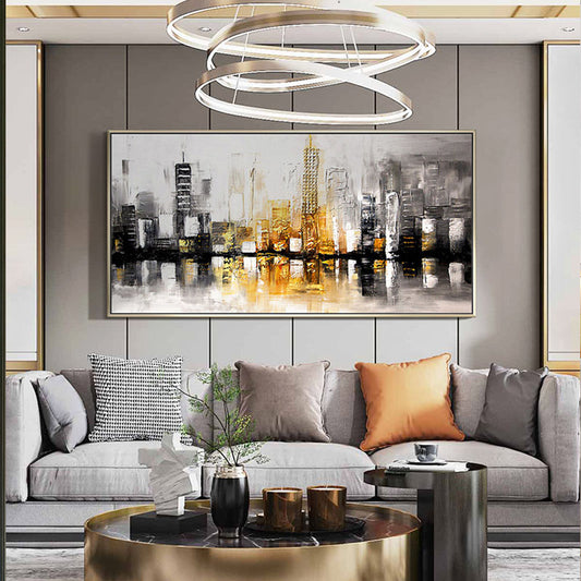 Hand painted oil painting abstract modern light living room luxury bedroom City Impression oil painting decorative,27inx54in,No Frame