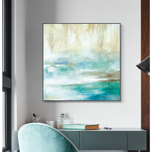 Hand painted Oil Painting Abstract Lake Landscape Wall Art Handmade Oil Painting Canvas Art for Living room,31inx31in,No Frame