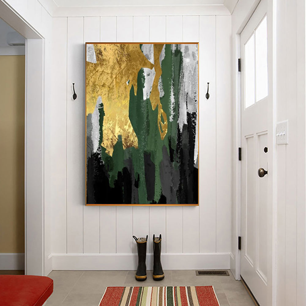 Large Abstract Oil Paintings On Canvas Handmade Gold Foil Wall Painting Unframed Home Decor Hand Painted,31inx47in,No Frame