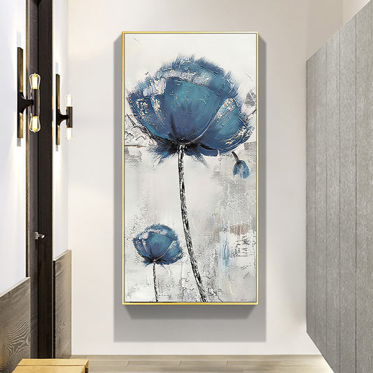 Hand painted Abstract Flower Oil Painting Nordic Wall Art Handmade Blue Poppies Art Canvas Oil Painting,27inx54in,No Frame