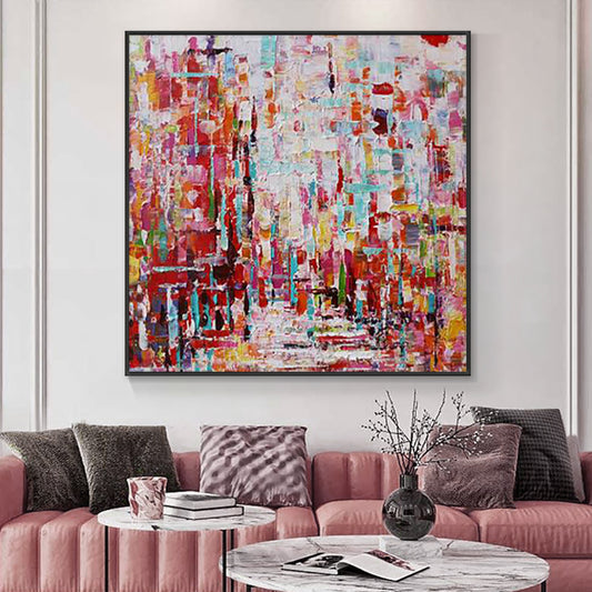 Abstract Coloful Red Oil Painting On Canvas  Hand Painted Textured Modern Canvas Wall Art,31inx31in,No Frame