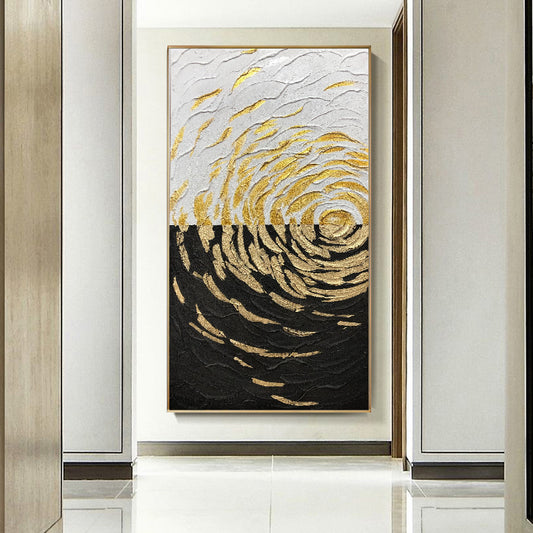 Pure hand-painted Oil Paintings Home Entrance Decorative Painting Vertical Version Of Nordic Style Gold Leaf Paintings Handmade27inx54in,No Frame