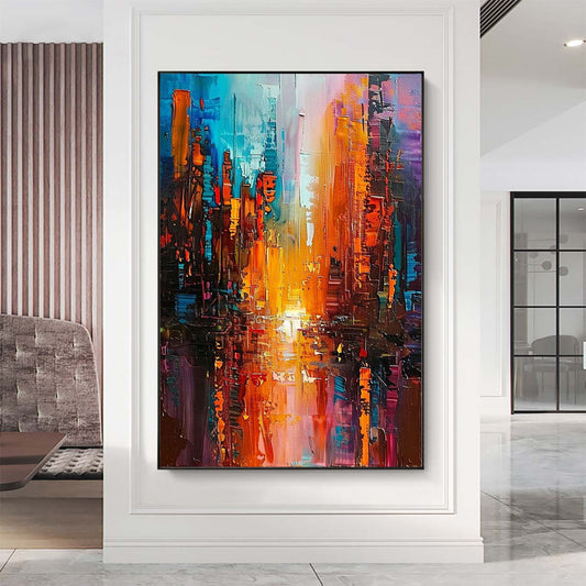 Original creation City Hand painted Oil Painting Canvas Wall Art For Home Living Room Unframed/Rolled #004