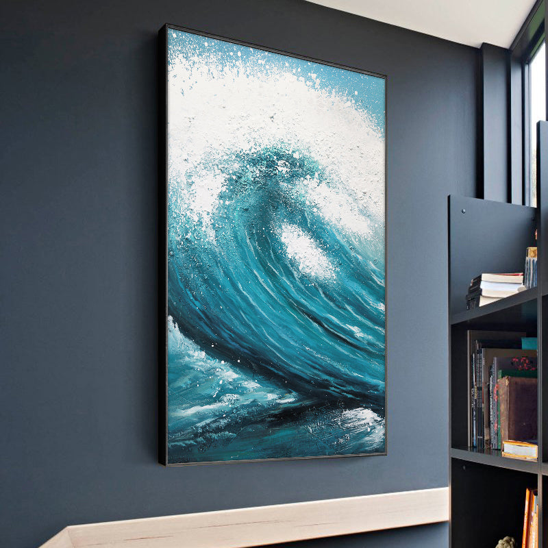 Abstract Blue Sea Hand Painted Oil Paintings Modern Landscape On Canvas Wall Art Pictures For Living Room,31inx47in,No Frame