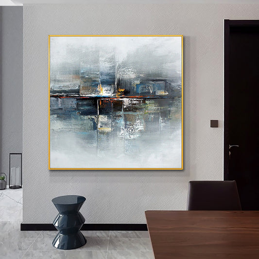 Landscape Wall Art Abstract Geometric Oil Painting On Canvas  Handmade Thick Acrylic Painting,31inx31in,No Frame
