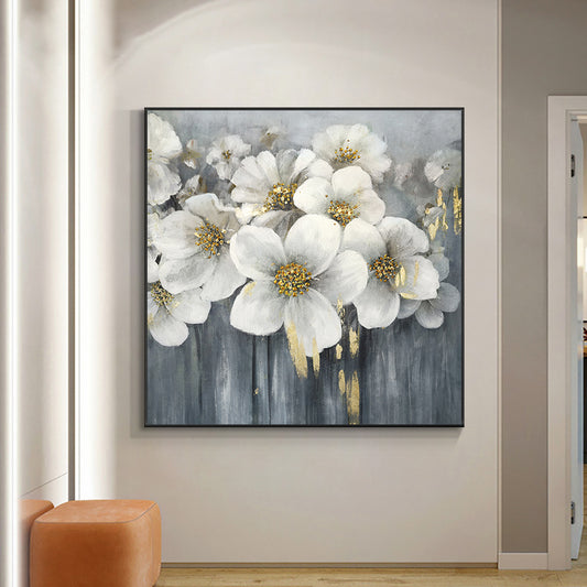 #240Hand Painted Knife Oil Painting Modern Abstract Gold Flowers Oil Painting Reprodcution Heart Picture for Home