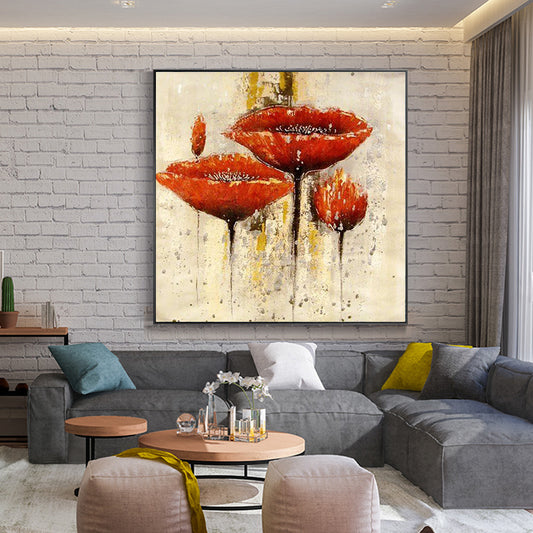 American Abstract Painting Pure hand-painted Decorative Painting Lotus Flower Paintings Fresco Dining Restaurant Sharp hand-tail31in,No Frame