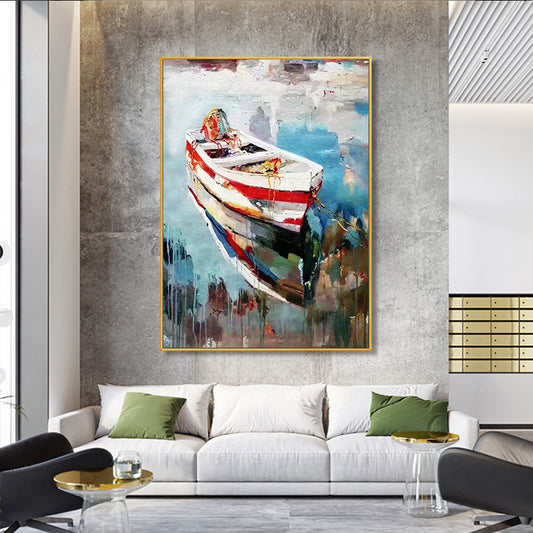 Modern minimalist decorative painting landscape oil painting boat mooring living room sofa background wall abstract painting
