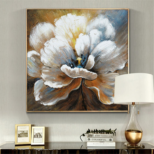 Abstract Flower Painting Wall Art Hand Painted Oil Painting On Canvas Handmade White Flower Painting Art,31inx31in,No Frame