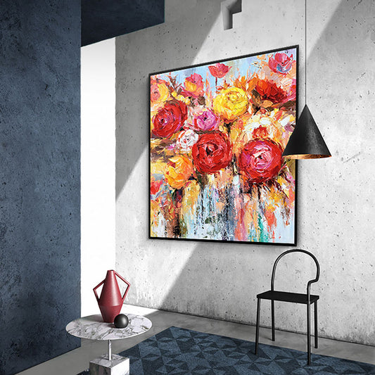 knife Flower Abstract Oil Painting Wall Art Home Decoration Picture Hand Painting On Canvas Hand,31inx31in,No Frame