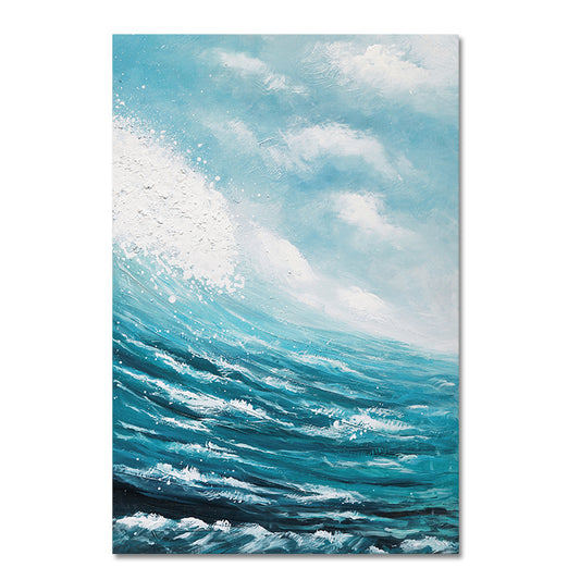 Abstract Blue Sea Hand Painted Oil Paintings Modern Landscape On Canvas Wall Art Pictures For Living Room,27inx54in,No Frame