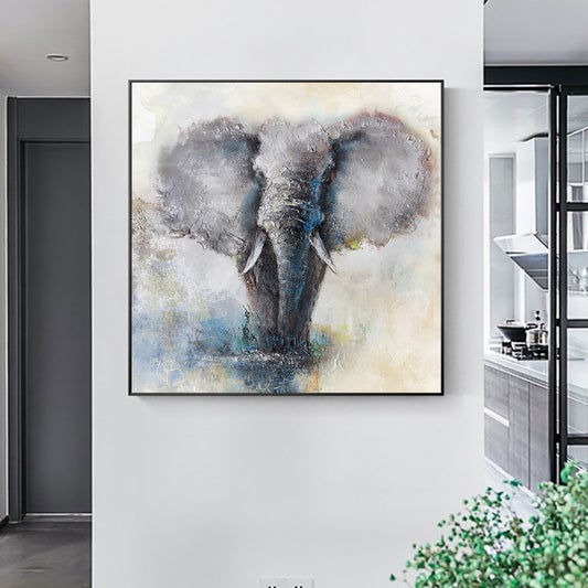 Modern Abstract Elephant Picture Hand Painted Oil Painting Retro Animal Water color Canvas Wall Art Painting,31inx31in,No Frame