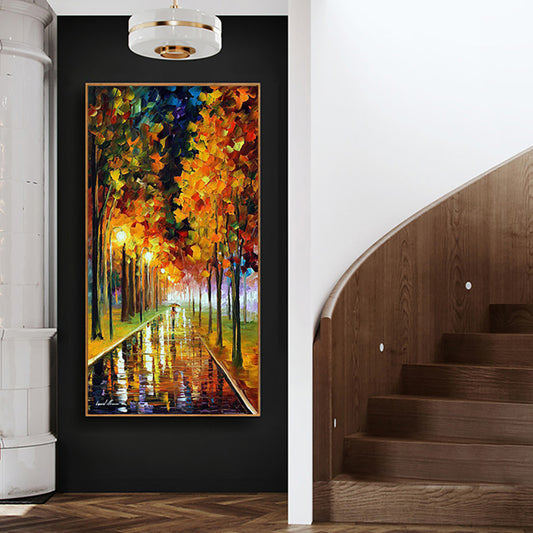 Beautiful Scenery Wall Painting Autumn Street Landscape Picture Handmade Oil Painting On Canvas Wall Art,27inx54in,No Frame