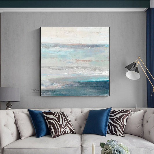 Modern Abstract Blue Ocean Canvas Art Painting Living Room Bedroom Hand painted Home Decoration Large Wall,31inx31in,No Frame